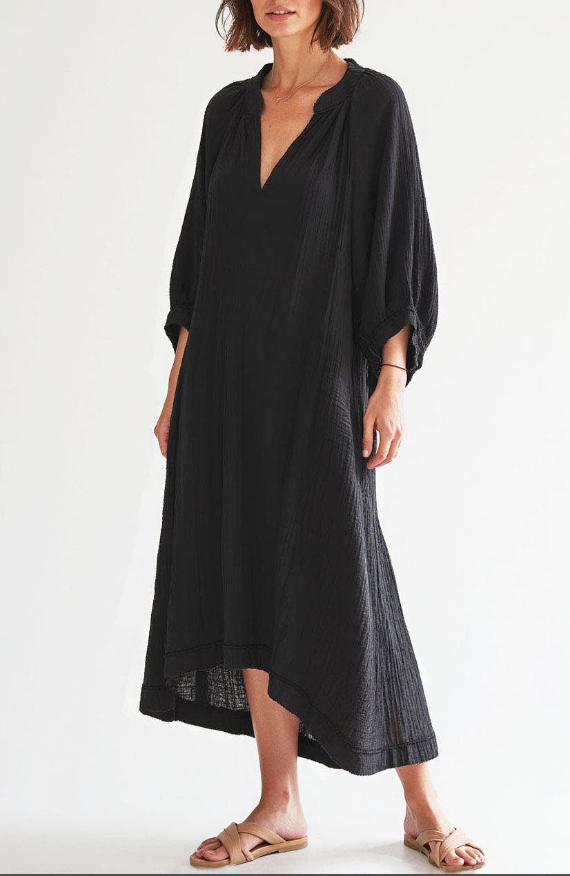 cotton gauze dress with pockets Short Sleeve Cotton Gauze Shirt Dress with Pockets  MICHELLE JONAS
