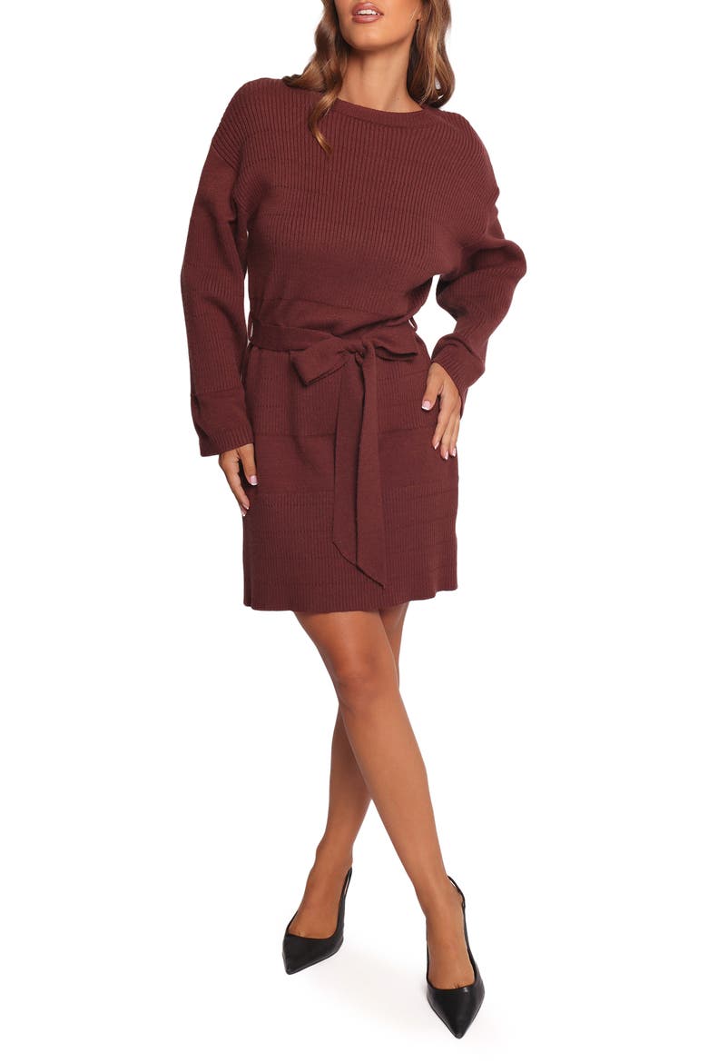 Lucca Long Sleeve Mini Sweater Dress, Main, color, CHOCOLATE BROWN