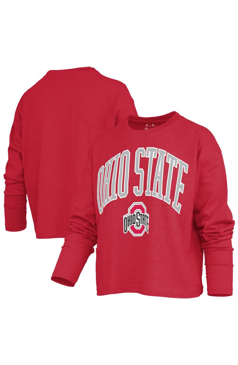 PRESSBOX Women's Pressbox Red Ohio State Buckeyes Motley Boxy Waist-Length Long Sleeve T-Shirt, Main, color, Red