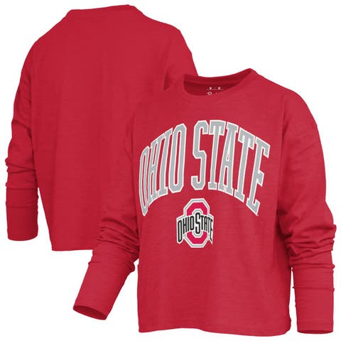 Women's Pressbox Red Ohio State Buckeyes Motley Boxy Waist-Length Long Sleeve T-Shirt