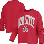 PRESSBOX Women's Pressbox Red Ohio State Buckeyes Motley Boxy Waist-Length Long Sleeve T-Shirt