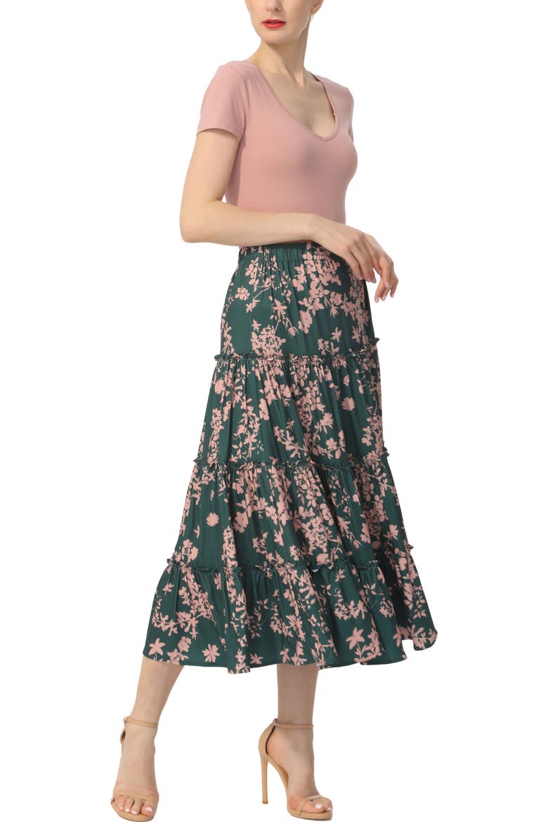 Women's Tiered Midi Skirt, Alternate, color, Forest Green