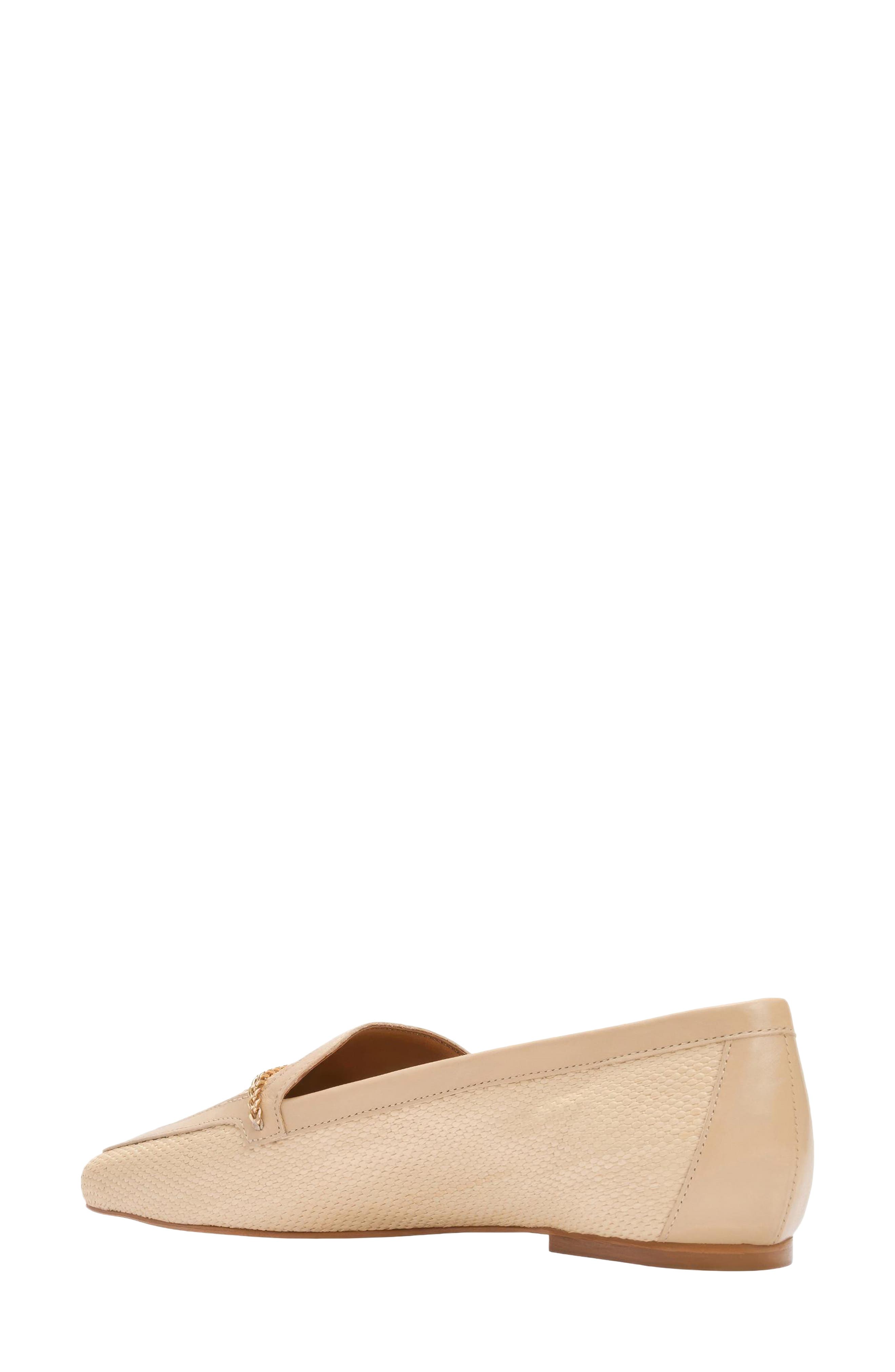 André Assous Ariane Raffia Chain Embellished Loafer, Alternate, color, Bone