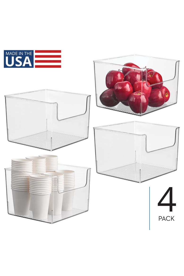 Open-Front Storage Bin for Kitchen, Pantry, Bathroom, Office, Set of 4, Clear, Made in USA, Alternate, color, Clear