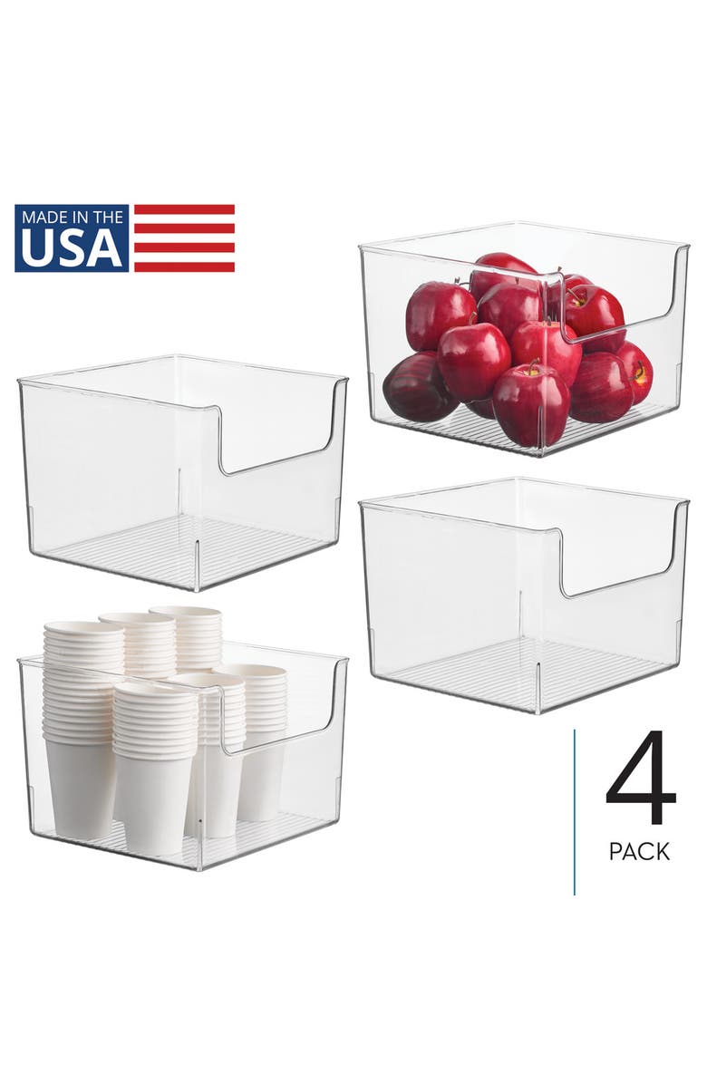 iDesign Open-Front Storage Bin for Kitchen, Pantry, Bathroom, Office, Set of 4, Clear, Made in USA, Alternate, color, Clear