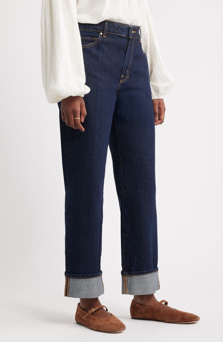 Treasure & Bond Cuffed High Waist Stretch Denim Straight Leg Jeans, Alternate, color, True Indigo Wash