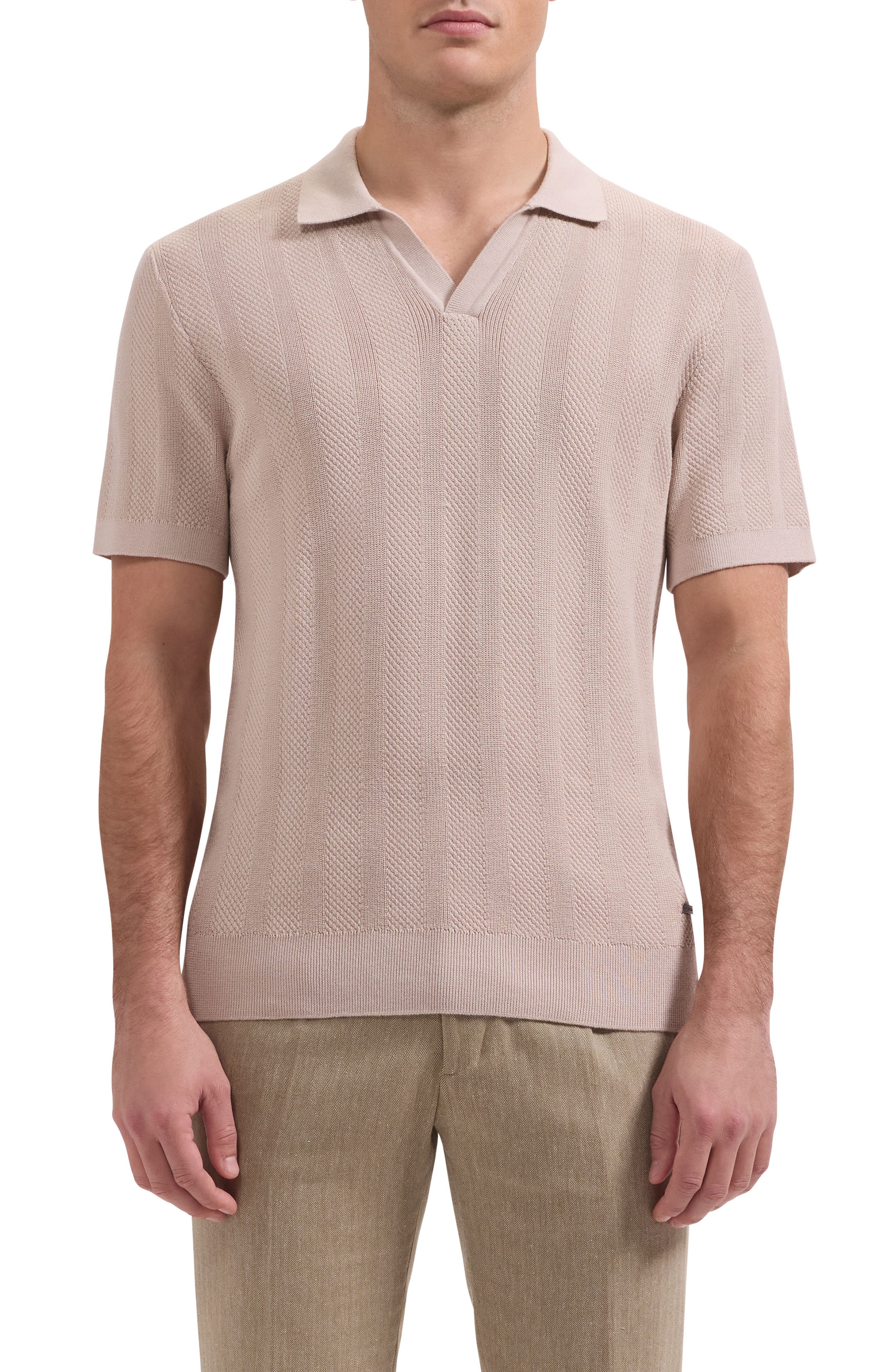 Johnny Collar Basket Stitch Cotton Blend Short Sleeve Sweater - image 3