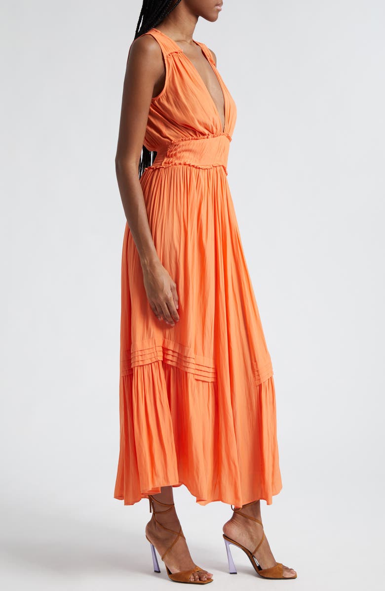 Ramy Brook Dierdre Pleated Sleeveless Plunge Neck Dress, Alternate, color, Tropic Orange