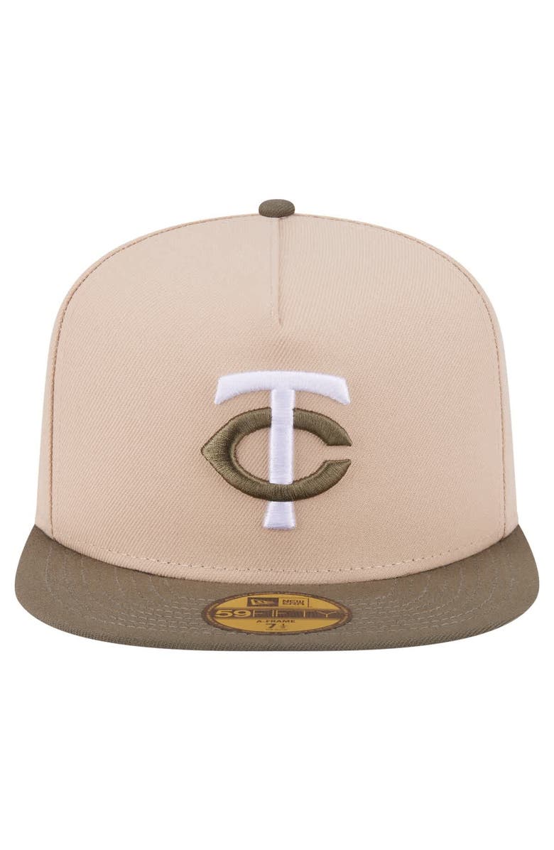 New Era Men's New Era Light Beige/Olive Minnesota Twins Two-Tone Color Pack A-Frame 59FIFTY Fitted Hat, Alternate, color, 