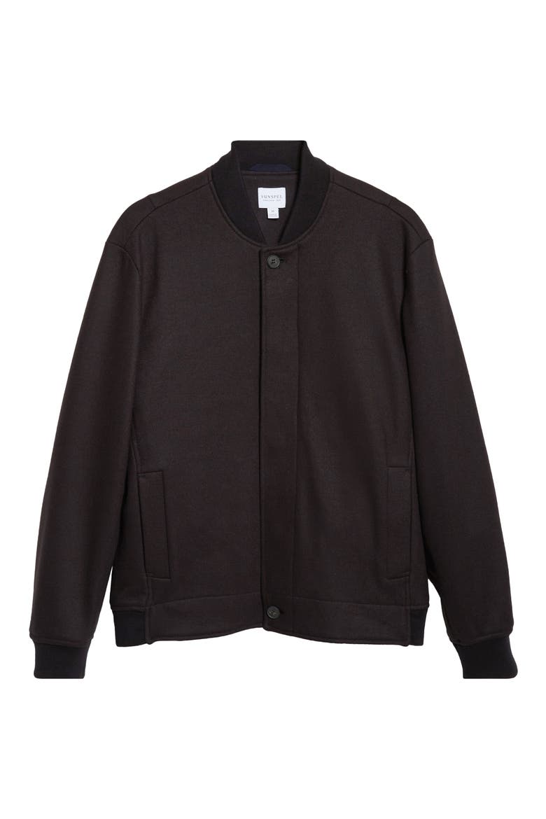 Boiled Wool Blend Jersey Bomber Jacket, Alternate, color, NAVY