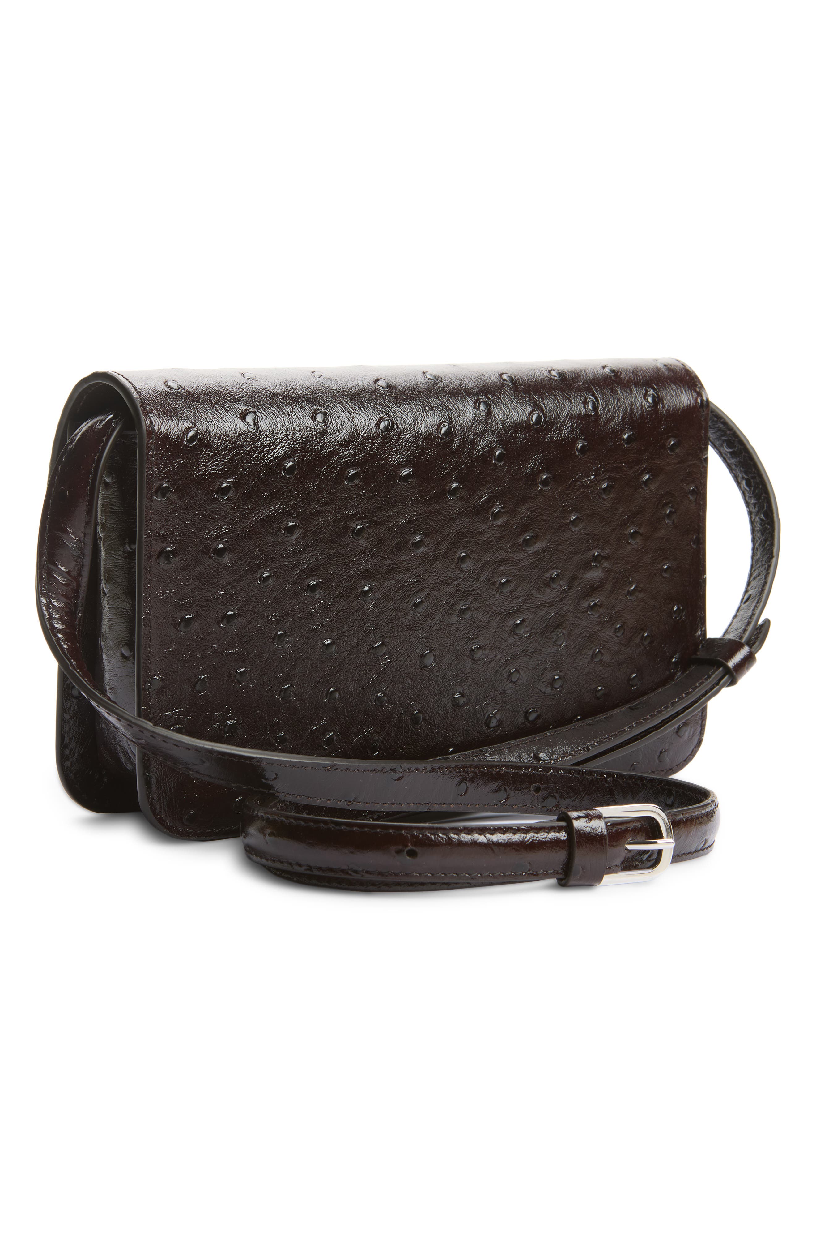 T-Lock Ostrich Embossed Leather Crossbody Bag, Alternate, color, BORDEAUX