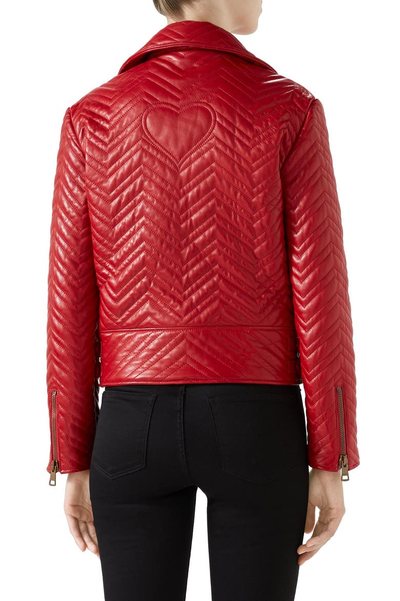 Heart Quilted Leather Biker Jacket, Alternate, color, HIBISCUS RED