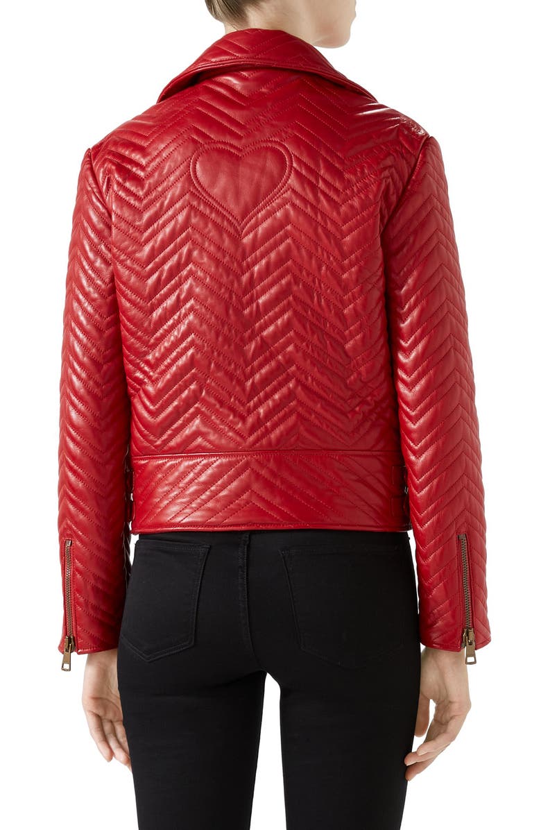 Gucci Heart Quilted Leather Biker Jacket, Alternate, color, 