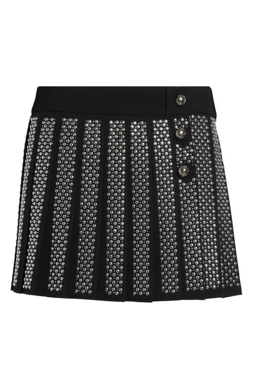Rabanne Embellished Pleated Wool Grain De Poudre Miniskirt