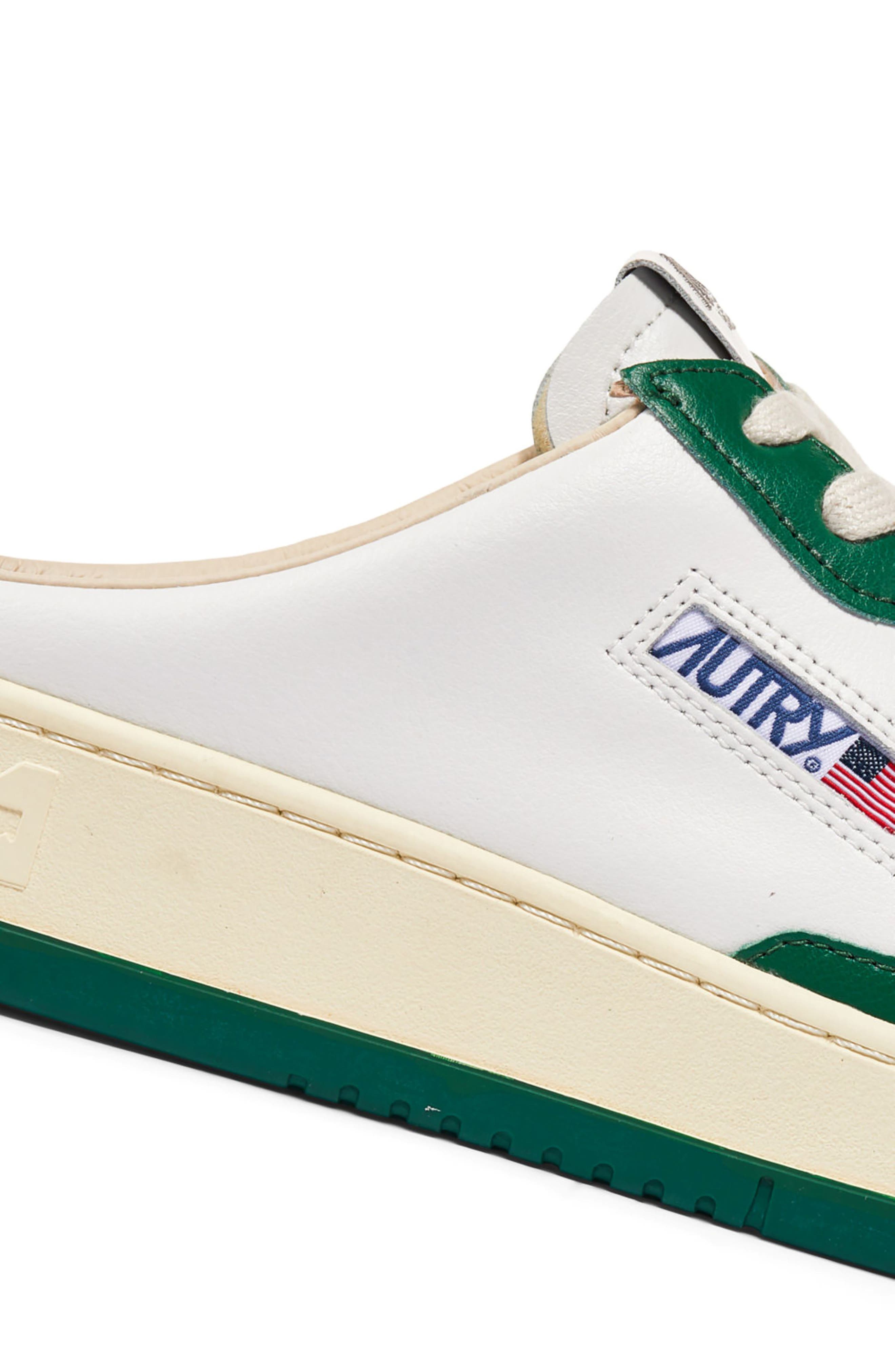 Mule Low Leather Sneaker, Alternate, color, LEAT/ LEAT WHT/ GREEN