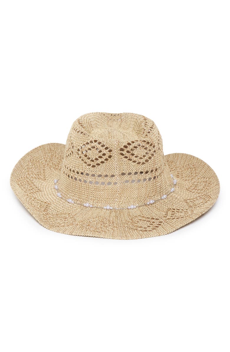 David & Young Faux Pearl Chain Woven Cowboy Hat, Alternate, color, 
