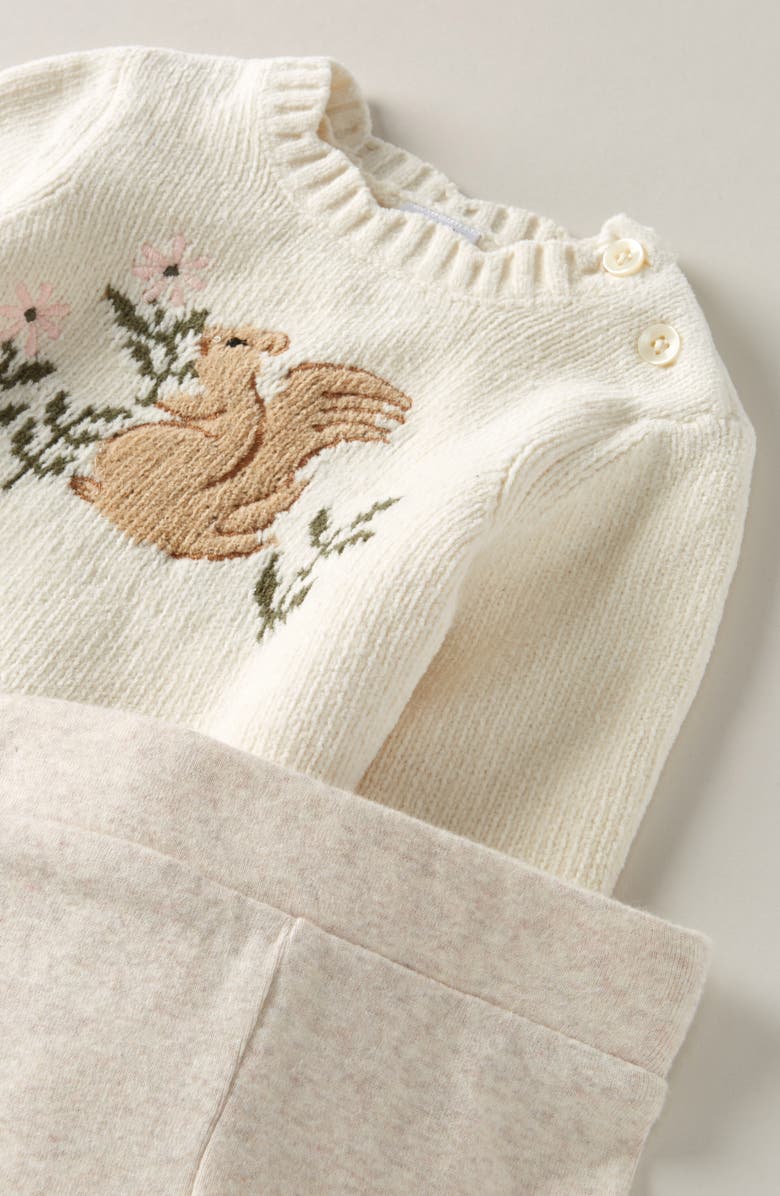 Nordstrom Plush Motif Sweater & Leggings Set, Alternate, color, Ivory E Daisy Squirrel- Beige