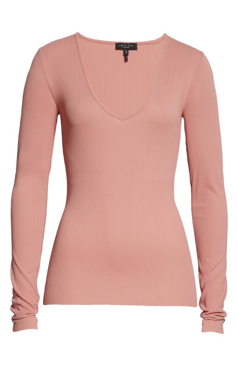 rag & bone Zoe Deep V-Neck Top, Alternate, color, Mauvdout