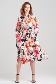 Natori Cressida - Printed Silk Twill Oversized Shirt Dress