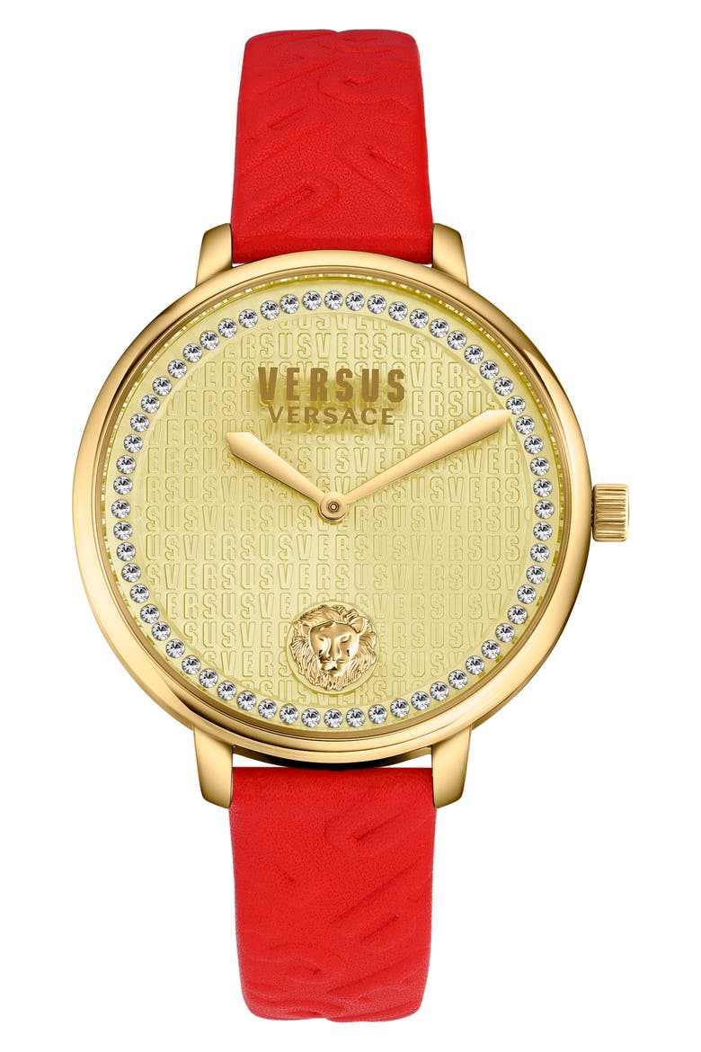 La Villette Leather Strap Watch, 36mm, Main, color, GOLD