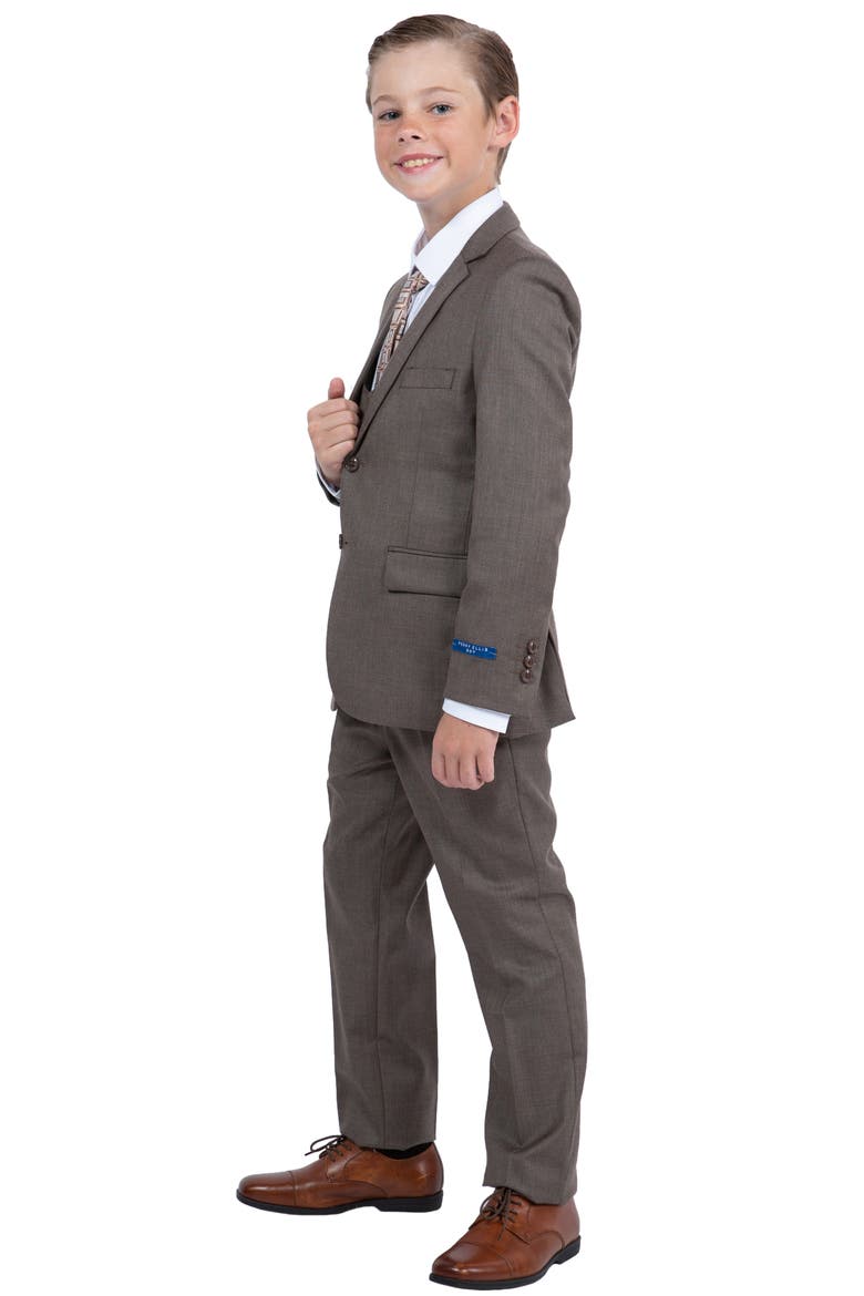 Kids' Cocoa Five-Piece Sharkskin Suit, Alternate, color, COCOA