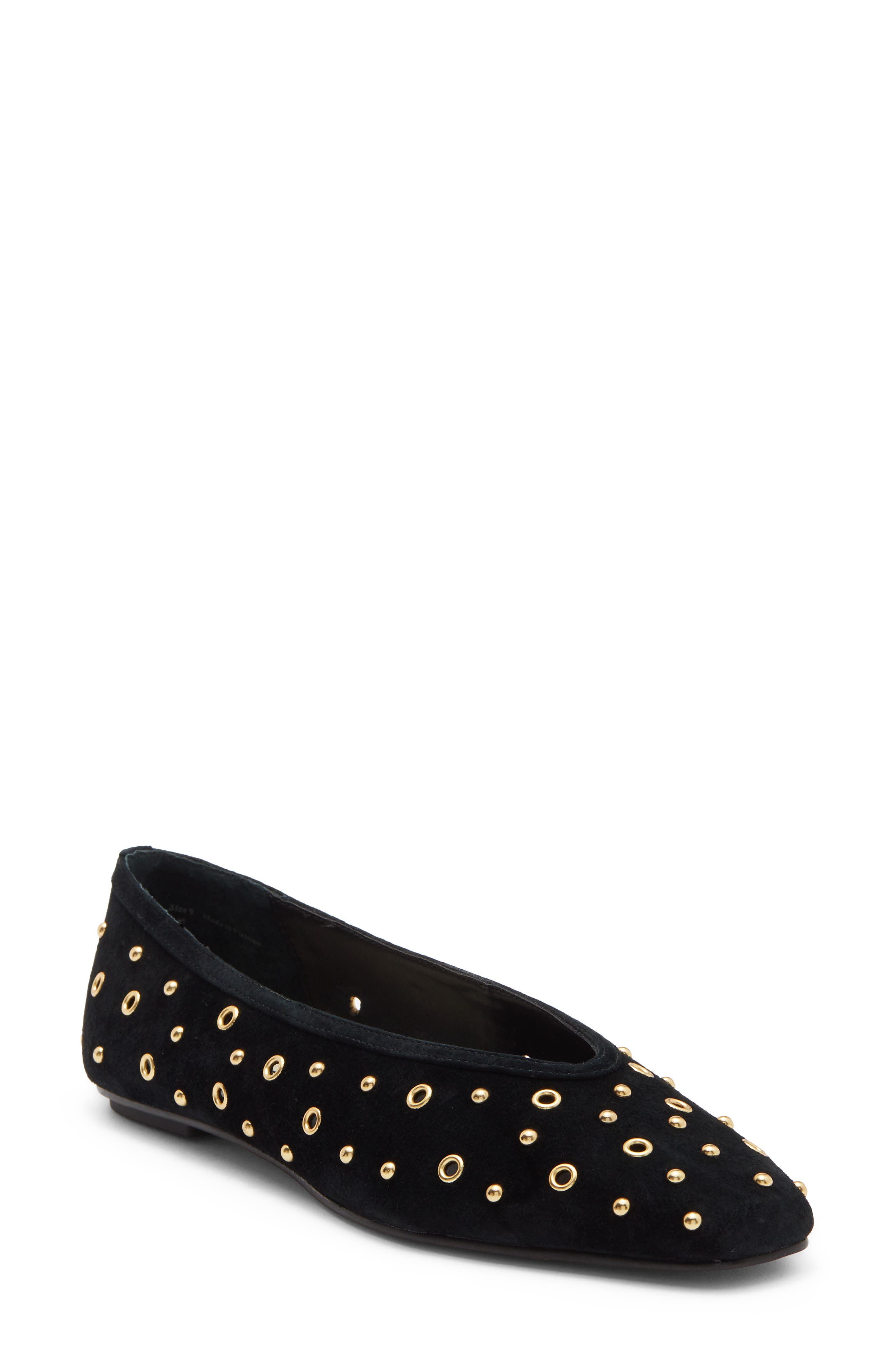 Caret Stud Leather Ballet Flat, Main, color, ONYX SUEDE