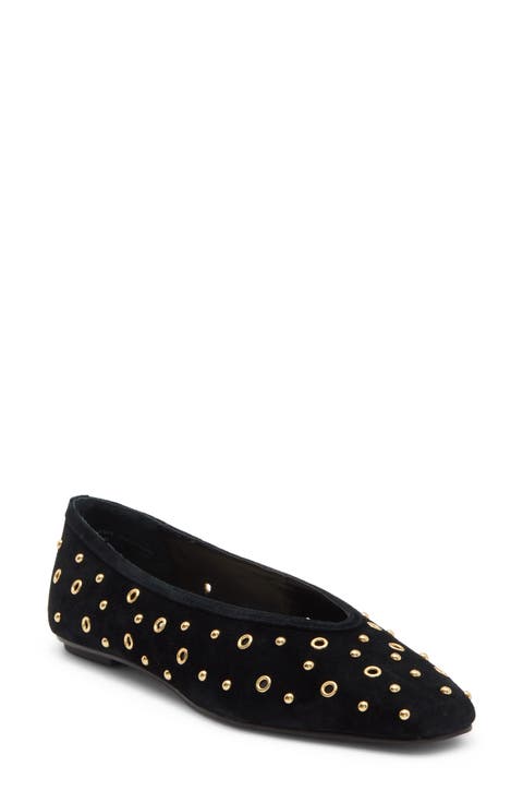Caret Stud Leather Ballet Flat