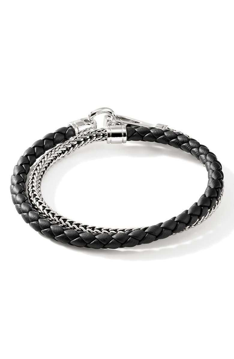 John Hardy Double Wrap, Silver, Leather, 4.5mm, Alternate, color, Silver/Black