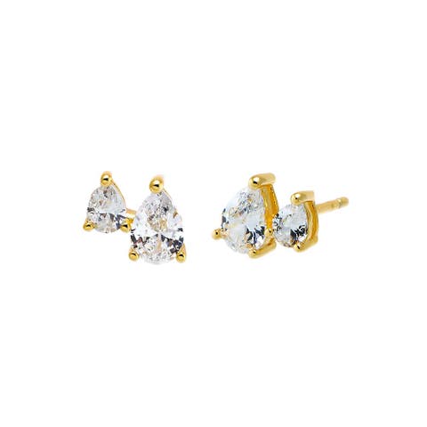 CZ Double Pear Stud Earring