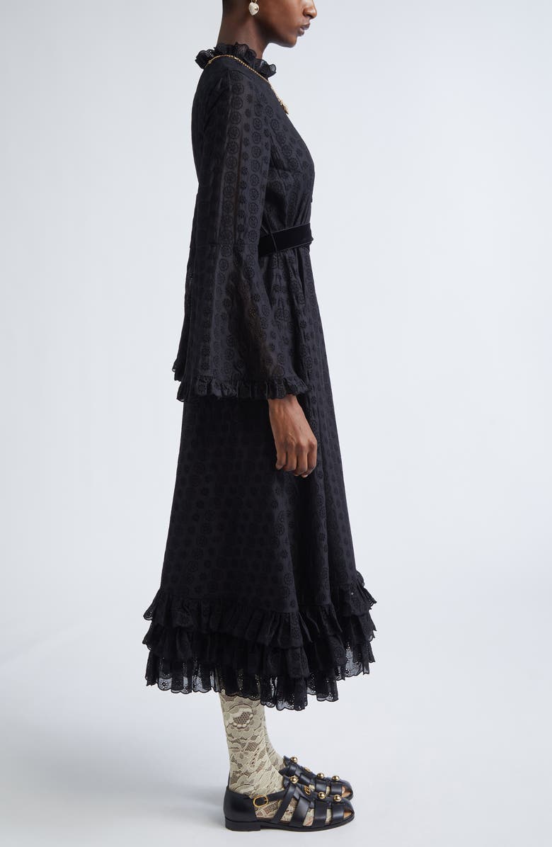 Valentino Garavani Mossi Daisy Long Sleeve Eyelet Dress, Alternate, color, Black