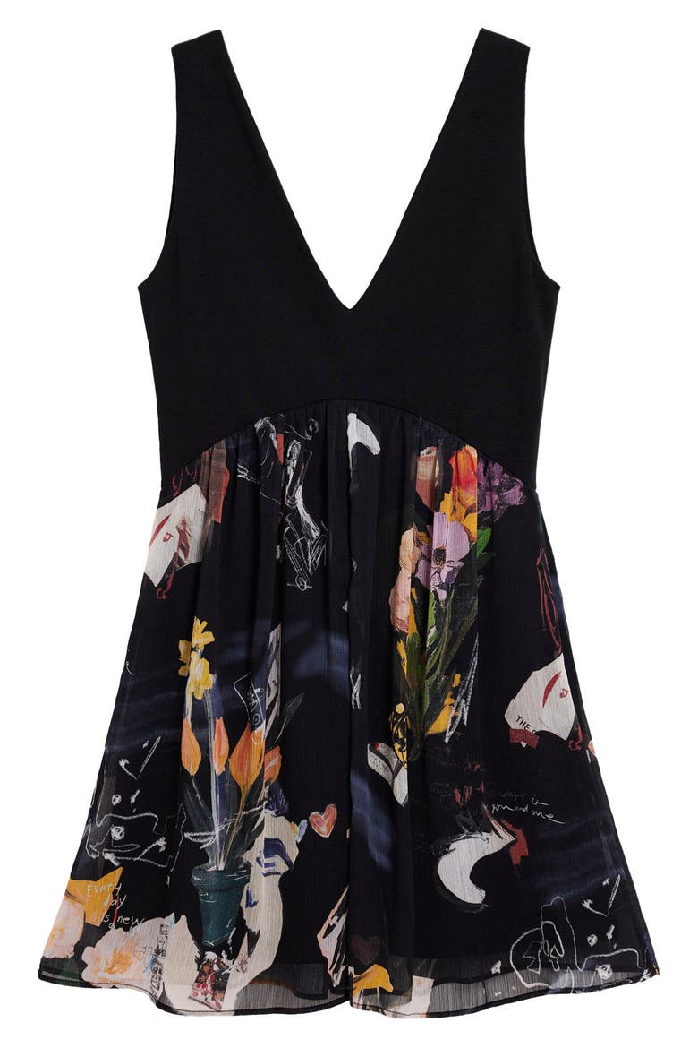 Floral Print Minidress, Alternate, color, BLACK