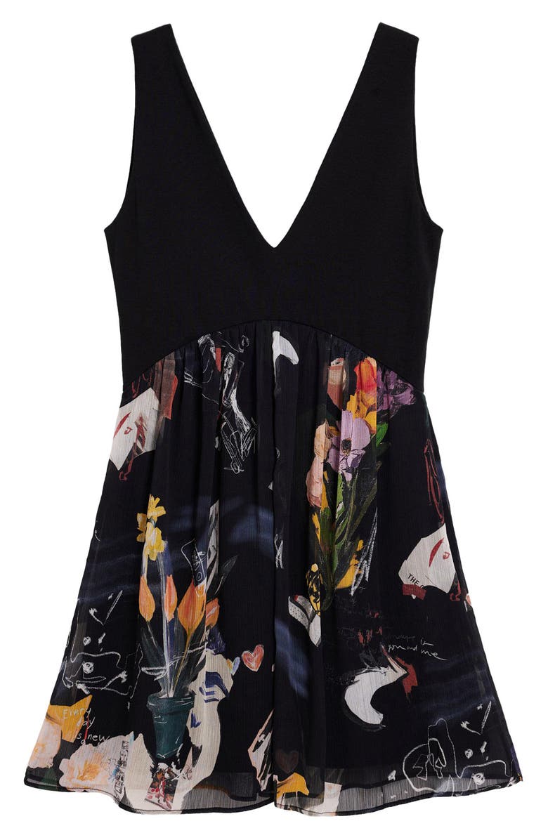 Desigual Floral Print Minidress, Alternate, color, Black