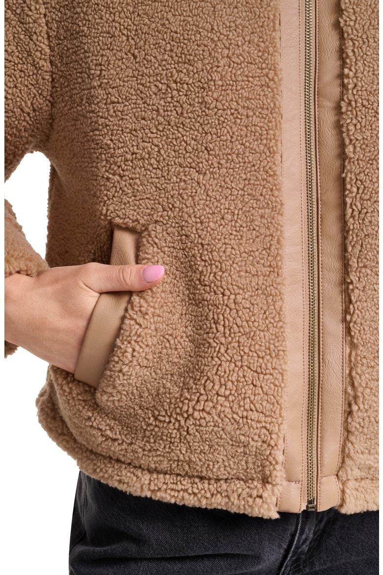 Floral Print Faux Shearling Bomber Jacket, Alternate, color, CHESTNUT