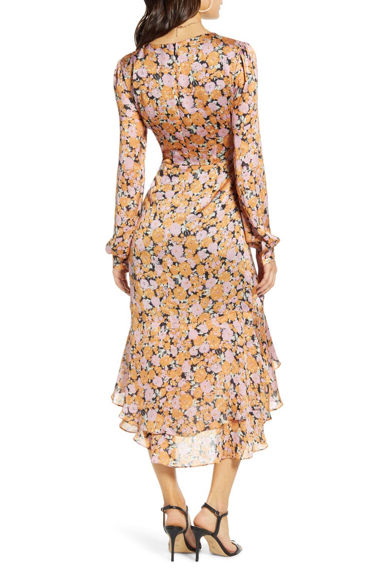 Celeste Ruffle Midi Dress, Alternate, color, PINK-GOLD FLORAL