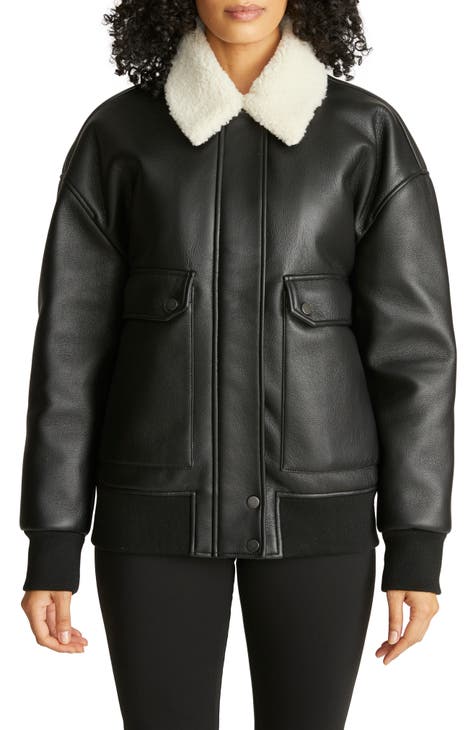 Oversize Faux Shearling Collar Bomber Jacket