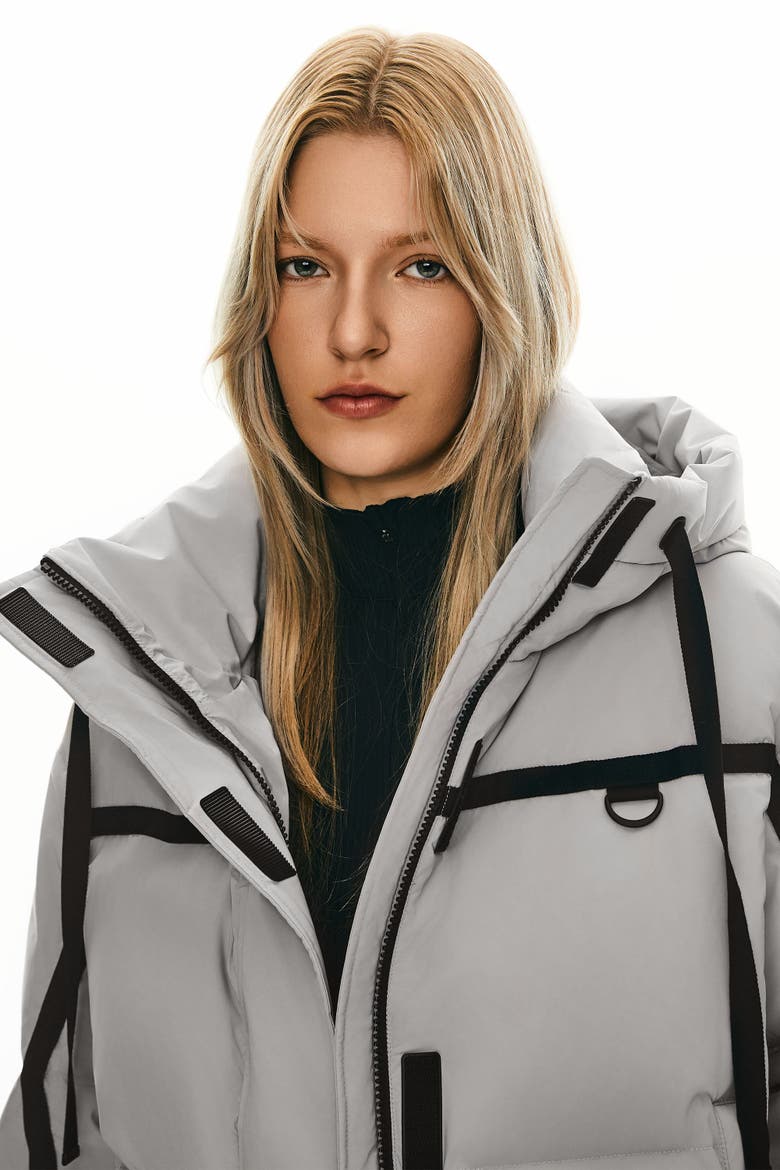 Winter Quilted Hooded Cropped Down Puffer Jacket, Alternate, color, Gray