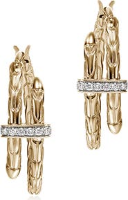 John Hardy Spear Hoop Earrings, Gold, Diamonds, 22.5mm