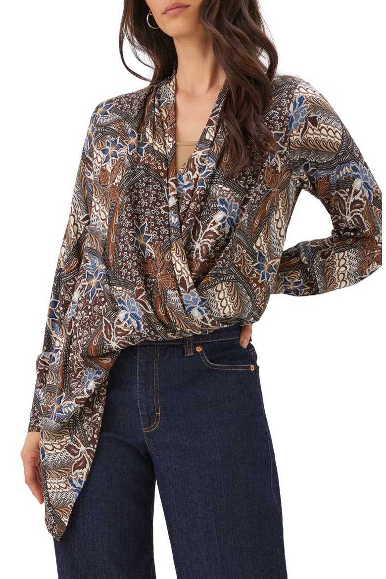 Double Layer Wrap Top, Main, color, BROWN PRINT