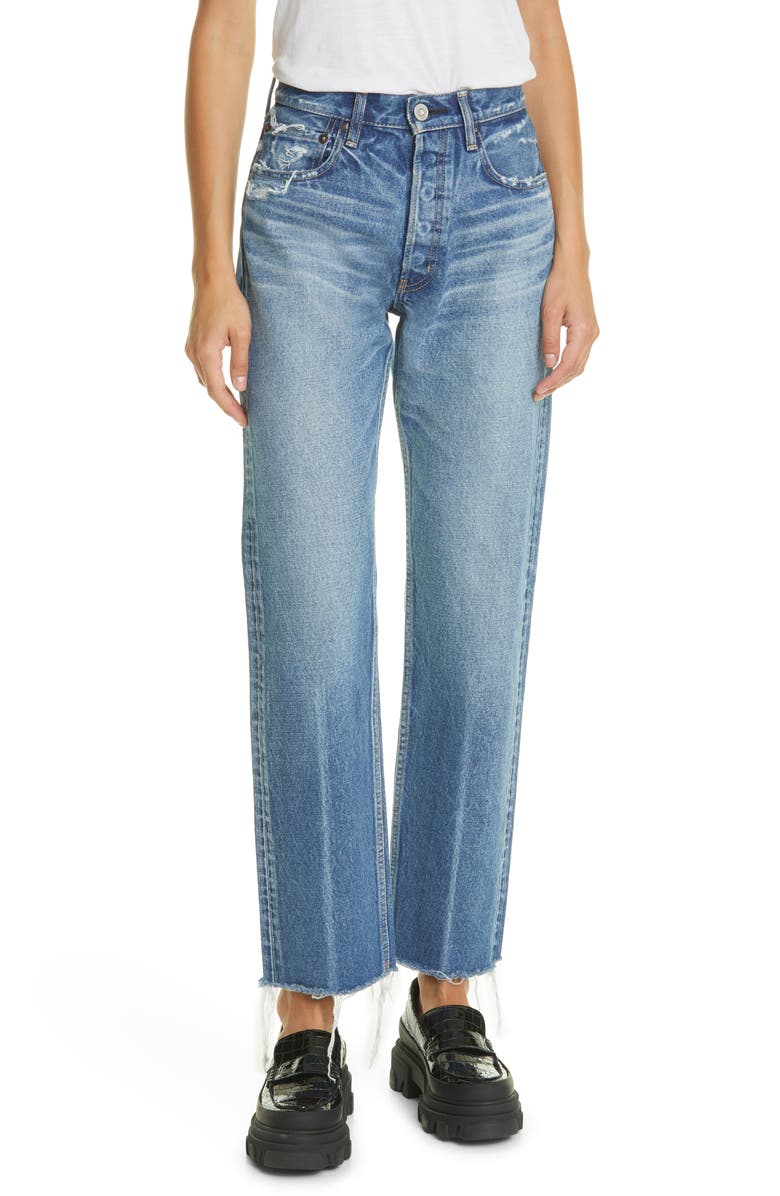 MOUSSY Ashley Wide Straight Leg Jeans, Main, color, Blue