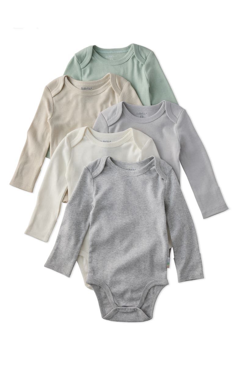 BUTTERBLU Blake Set of 5 Organic Cotton Bodysuits, Main, color, Seafoam