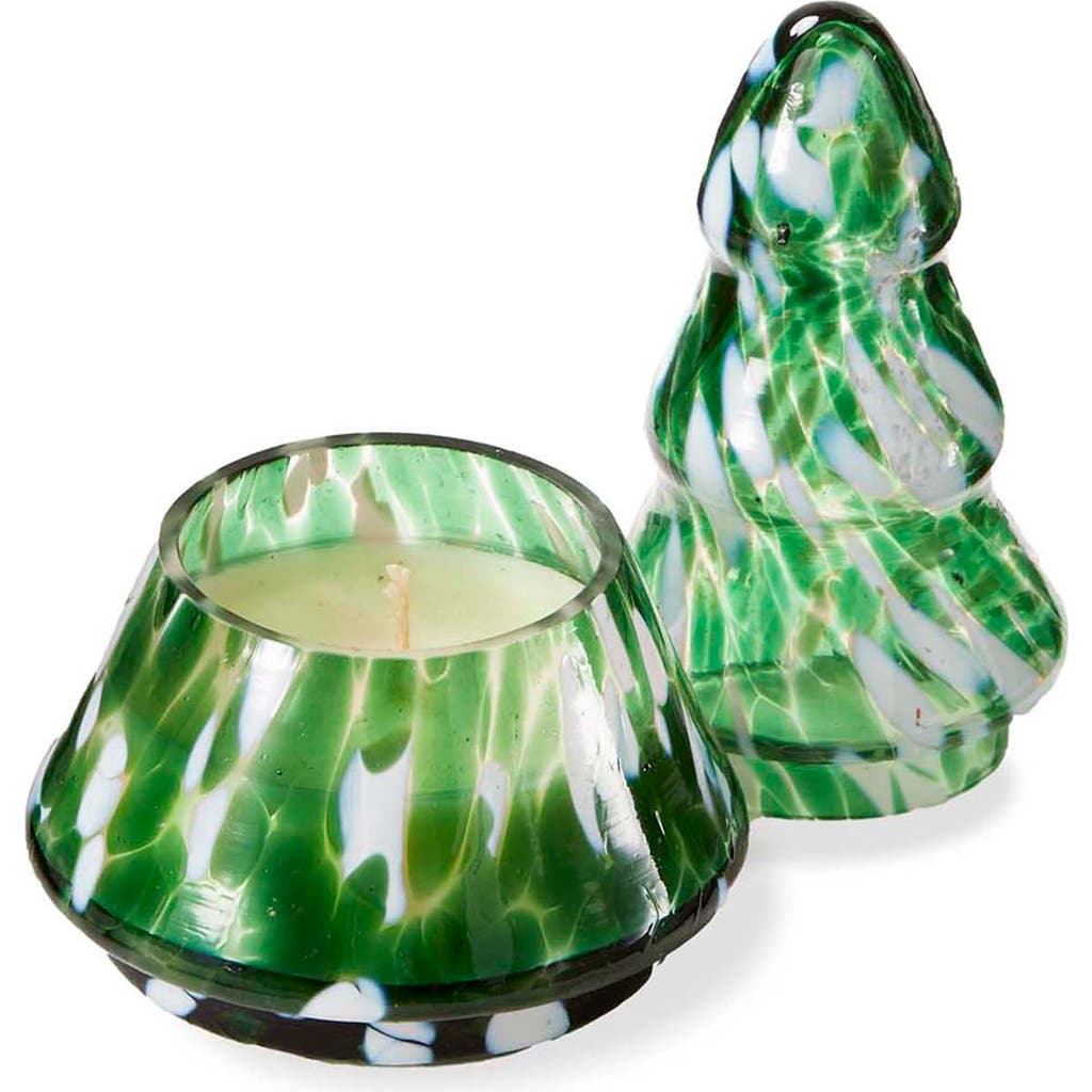 Tag Winter Bonfire Tree Candle Sculpted Scented Green Wax In Green