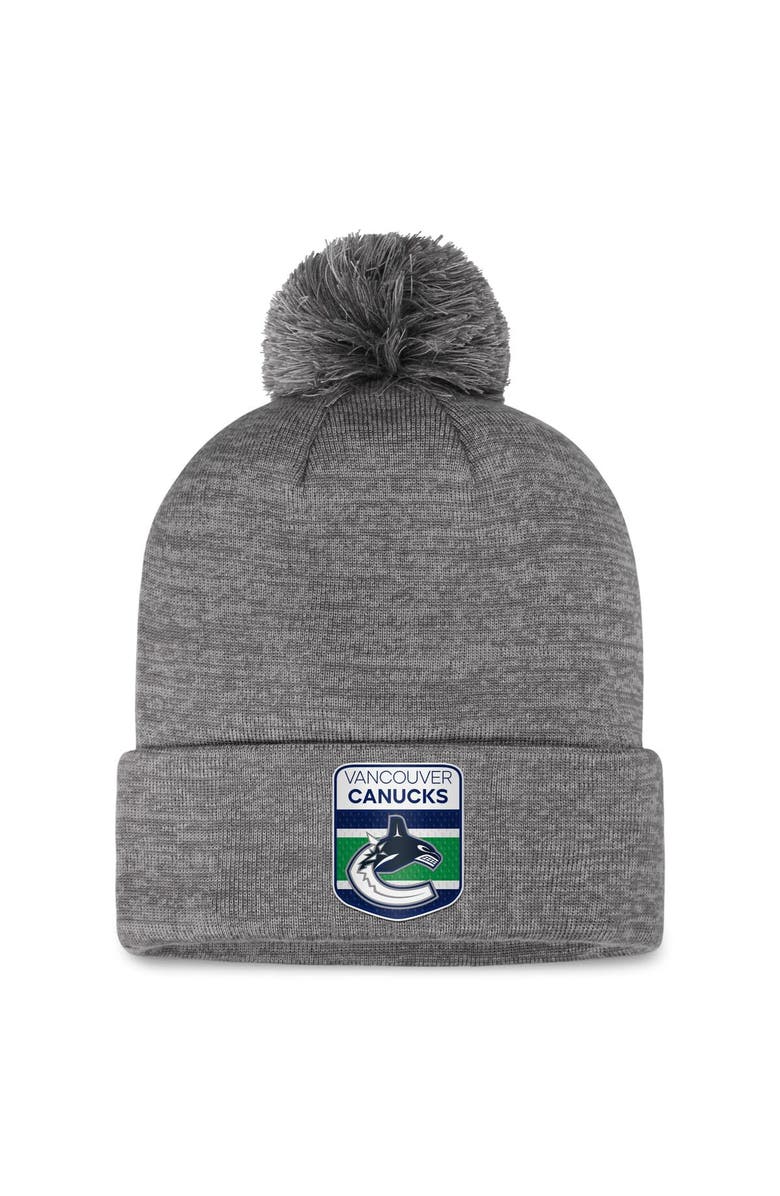 FANATICS Men's Fanatics Branded  Gray Vancouver Canucks Authentic Pro Home Ice Cuffed Knit Hat with Pom, Main, color, 