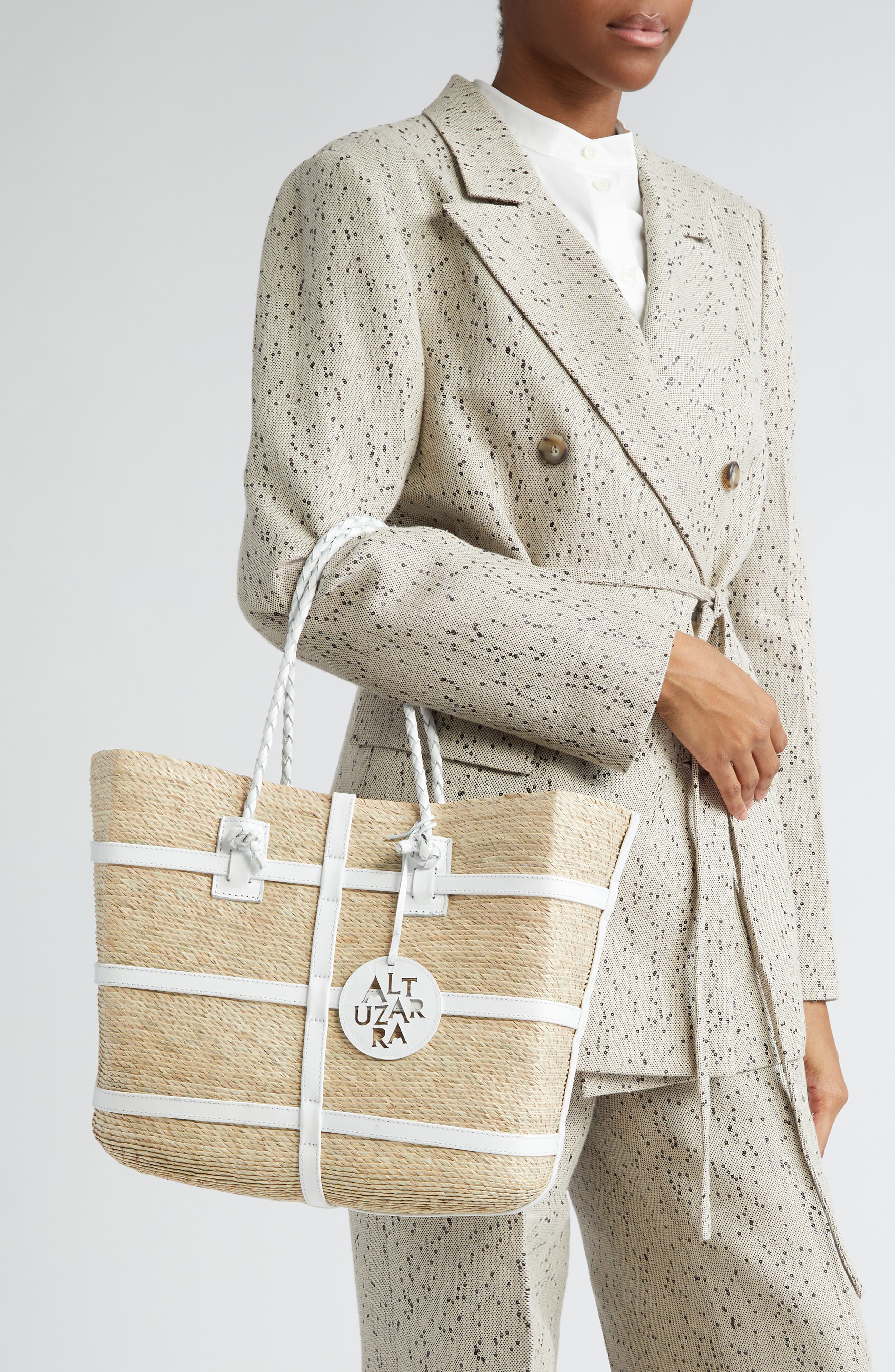 Large Watermill East/West Straw Tote, Alternate, color, NATURAL/ WHITE