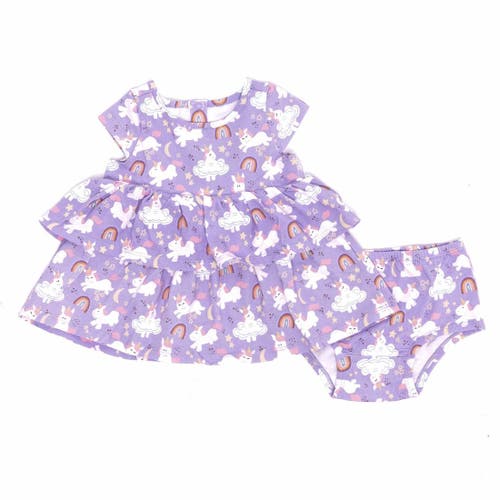 Norani Kids Organic Layered Dress With Matching Bloomers In Unicorns