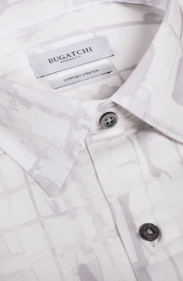 Bugatchi Orson Shaped Fit Short Sleeve Stretch Cotton Button-Up Shirt, Alternate, color, Platinum