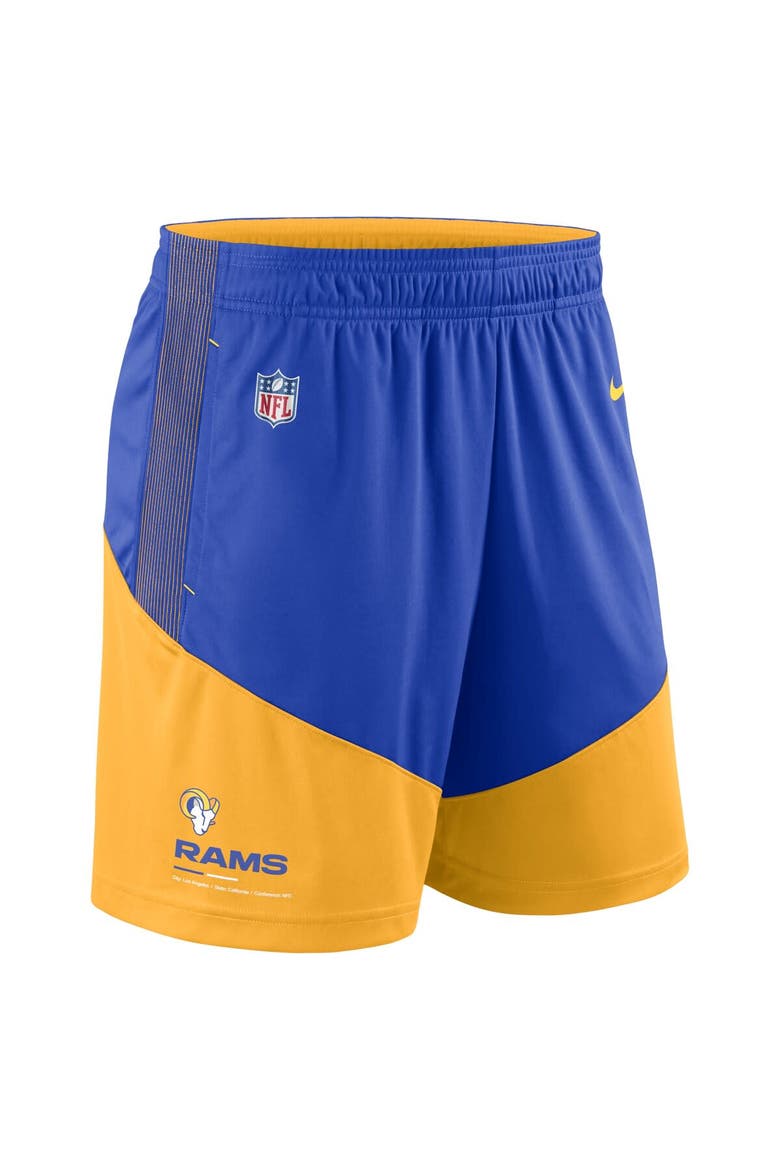 Men's Nike Royal/Gold Los Angeles Rams Sideline Primary Lockup Performance Shorts, Alternate, color, Royal