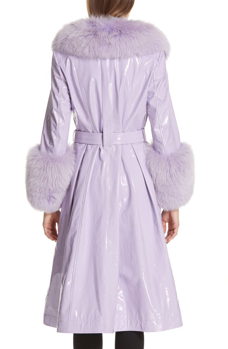 Saks Potts Patent Leather Coat with Genuine Fox Fur Trim, Alternate, color, 