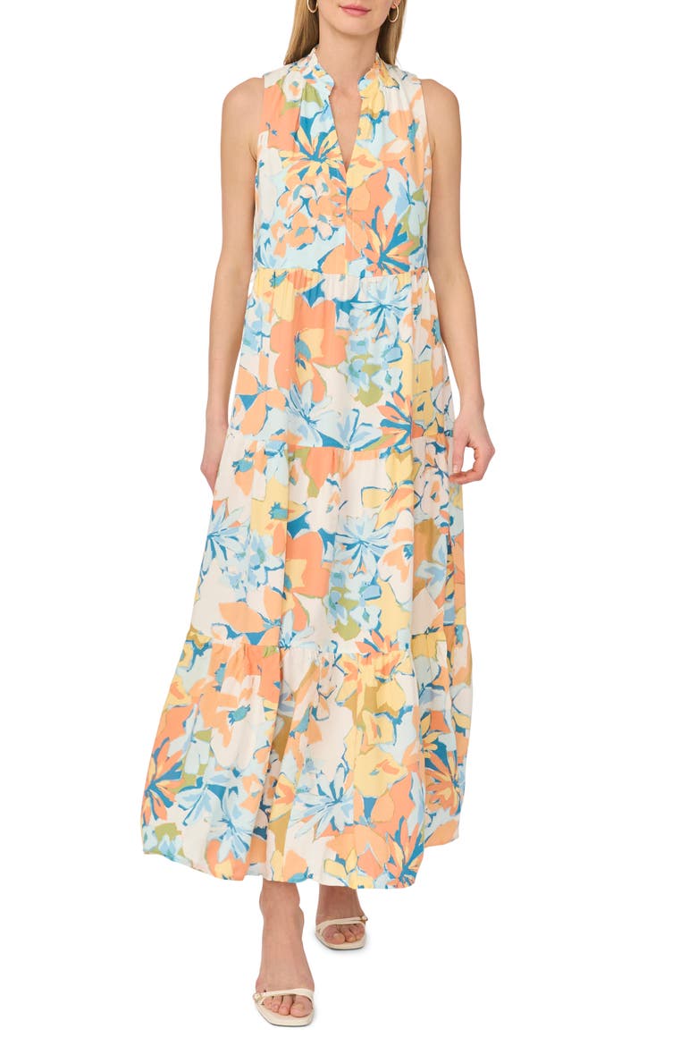 Floral Tiered Maxi Dress, Main, color, COOL PEACH