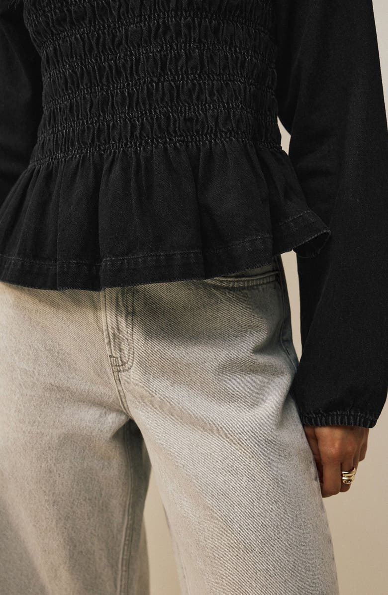 NEXT Smocked Peplum Cotton Denim Top, Alternate, color, Black