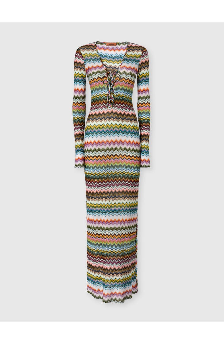 Missoni Long Cover-up In Lamé Viscose With Pixel-effect Zigzag Pattern, Main, color, Black & Multicoloured